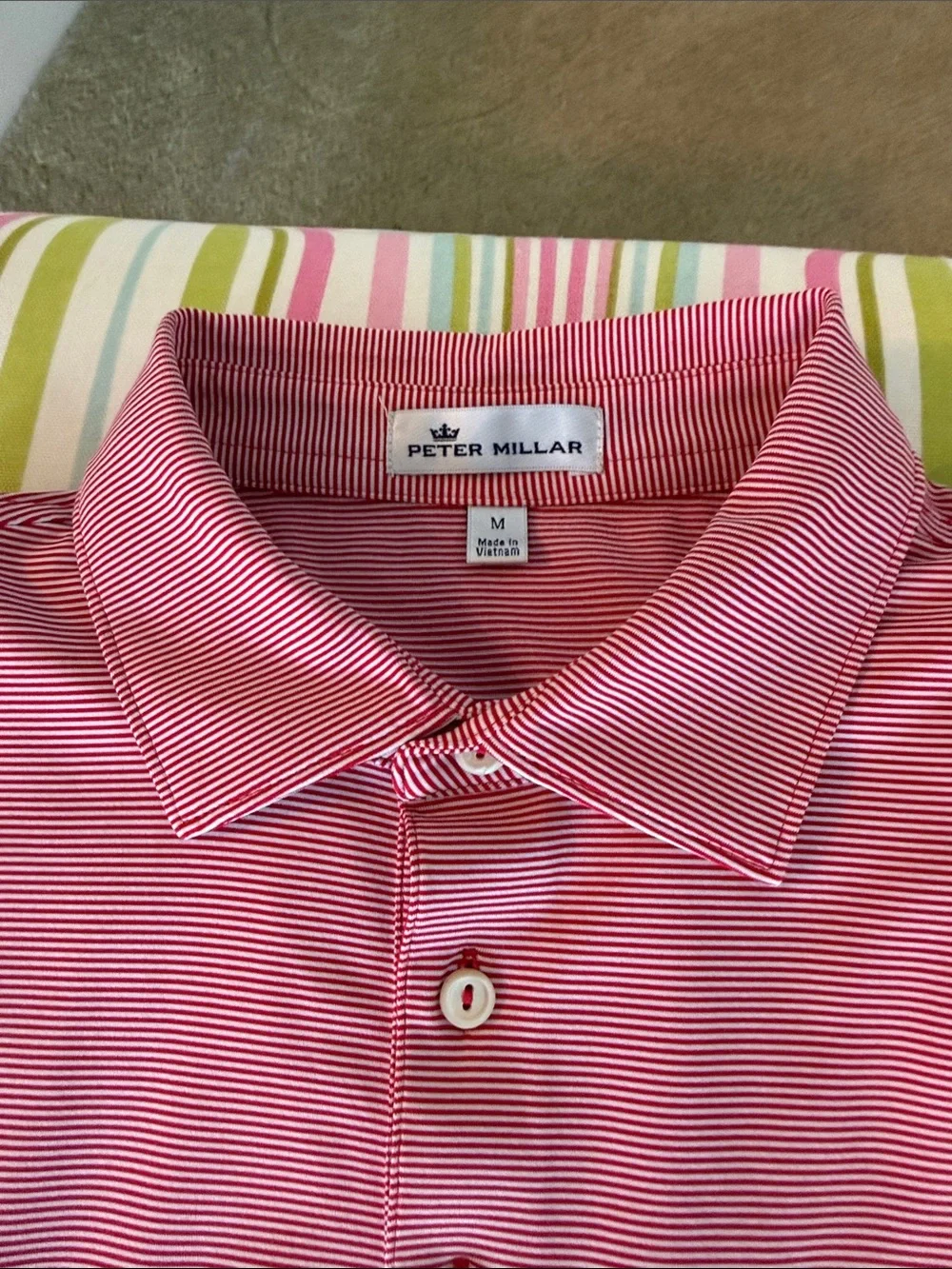 Men’s Peter Millar Tiebreaker Red &White Striped Ole Miss Polo Size Medium - Picture 4 of 4